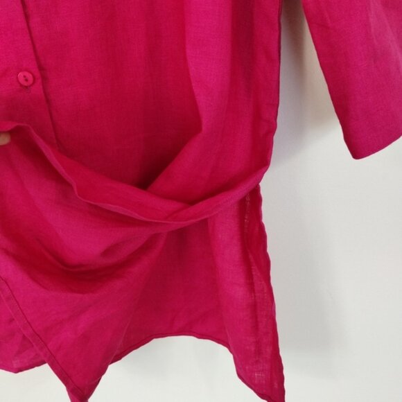 It's a New Vision 100% Linen Button Down Blouse Size 2XL Pink Relaxed Side Slits - Picture 7 of 8